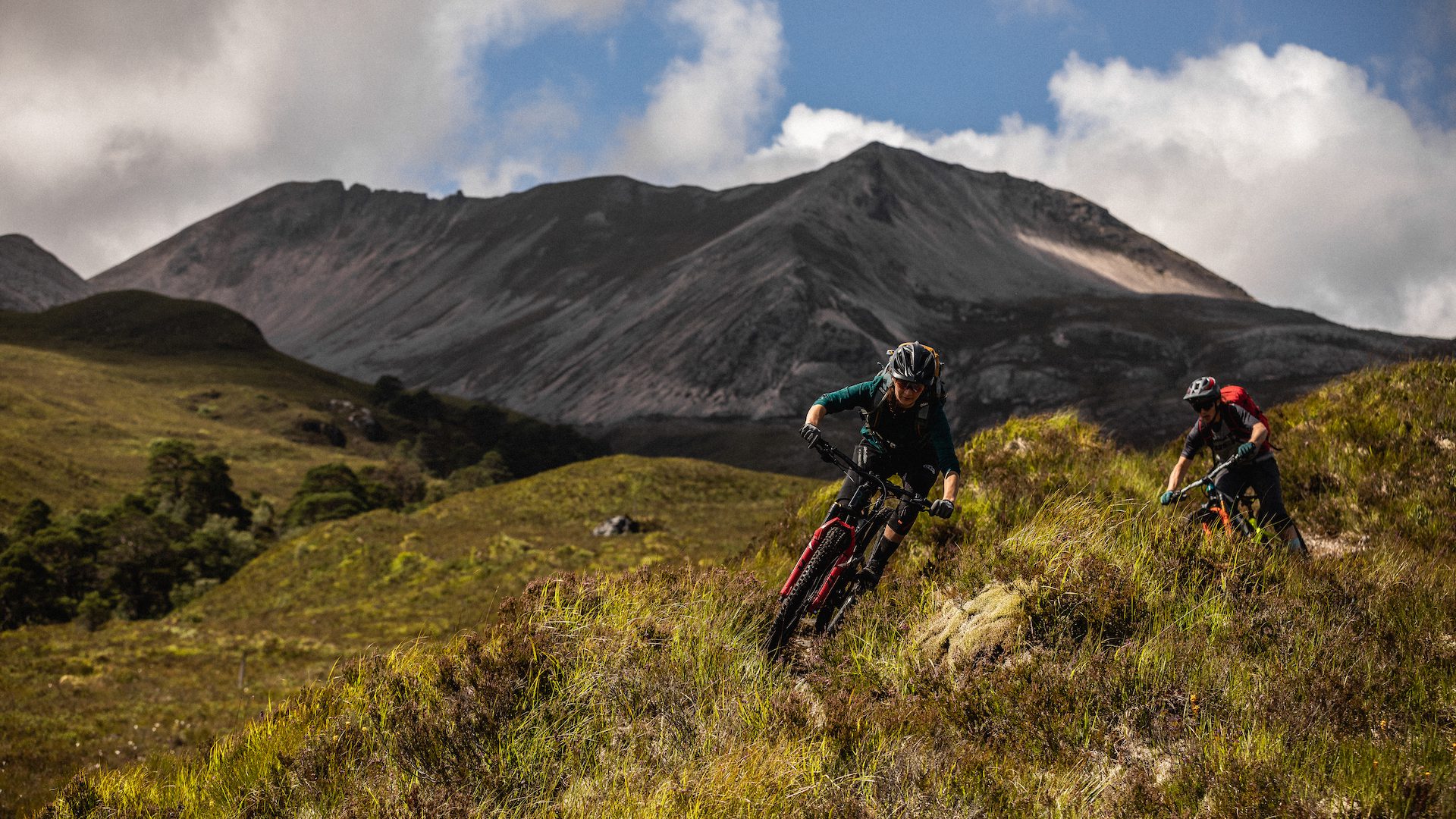 Tracy Moseley and Manon Carpenter mountain biking in Scotland